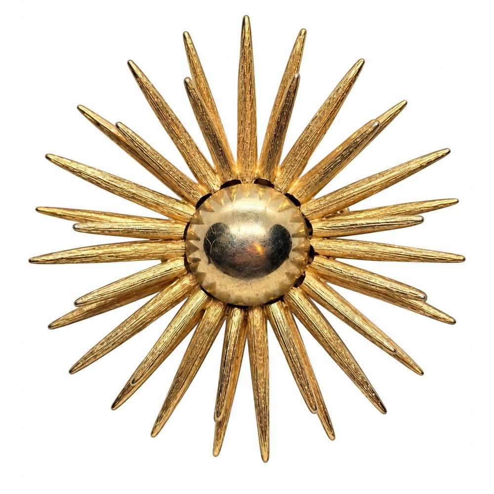 Gold Tone Starburst Convertible Brooch Pendant Mid Century Statement VTG SKUJ132